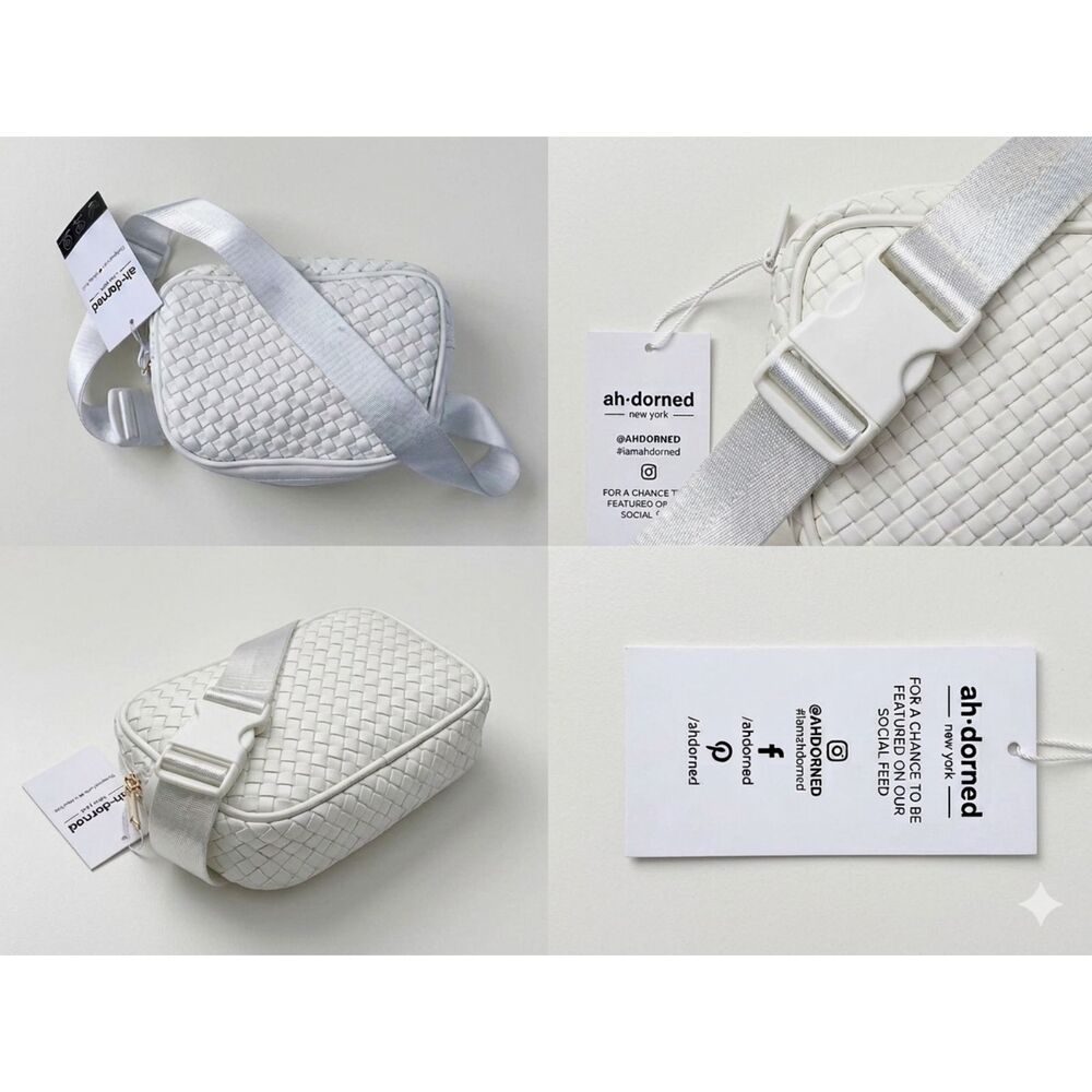 NWT Ah-Dorned Lisa White/Ivory Woven Neoprene Crossbody Belt Bag